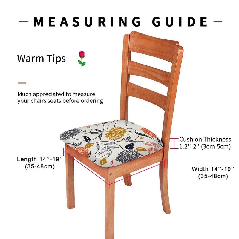 Gute Chair Seat Covers,Stretch Printed Chair Covers with Elastic Ties and Button,Removable Washable Dining Upholstered Chair Protector Seat Cushion Slipcovers for Dining Room,Office(Flower,Pack-4) - Image 4
